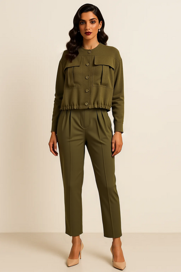 Bomber Jacket & Wide Leg Pants Set – Spring Streetwear 2-Piece Outfit