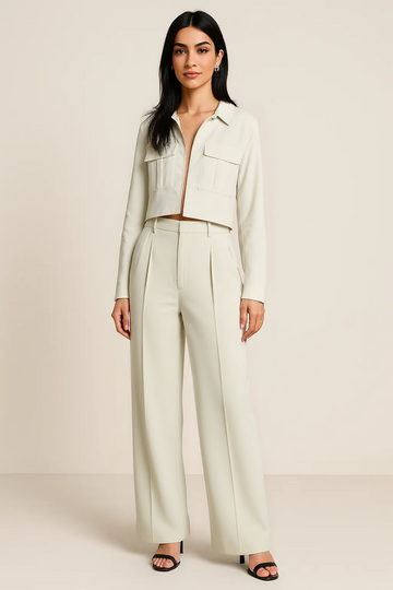 Two-Piece Jacket & Pants Set – High Waist Streetwear Outfit