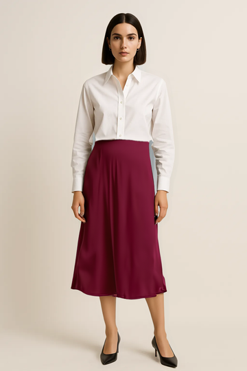 Elegant Satin High Waist Midi Skirt